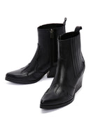Women's Black Leather Cowboy Western Heeled Boots | Derimod