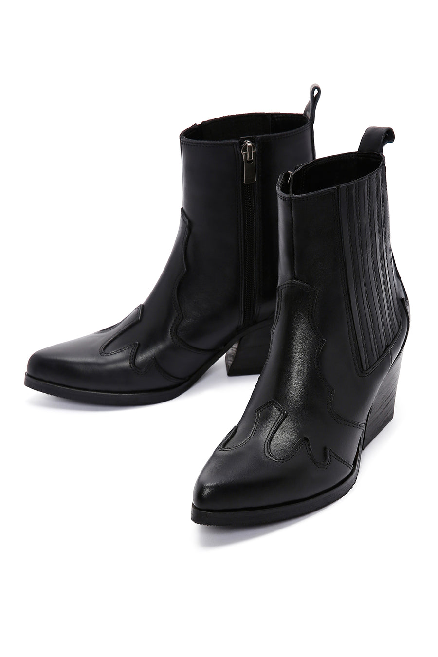 Women's Black Leather Cowboy Western Heeled Boots