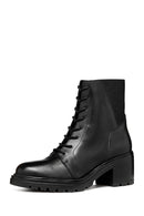 Geox Women's Black Damiana Zippered Thick Heel Leather Boots | Derimod