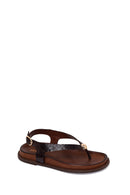 Woman Brown Leather Flip-Flop Sandal | Derimod