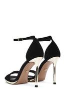Women's Black Ankle Strap Thin High Heel Suede Leather Shoes | Derimod