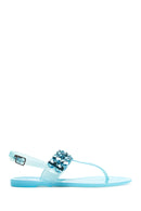 Women's Blue Jelly Transparent Stone Flip Flops Sandals | Derimod