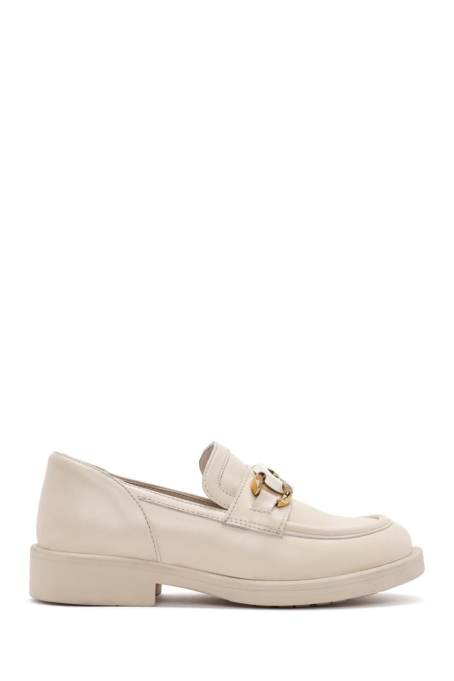 Women's Beige Buckle Detailed Leather Masculine Loafer 24WFD511718 | Derimod