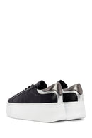 Women's Black Lace-up Thick-Sole Leather Sneaker | Derimod