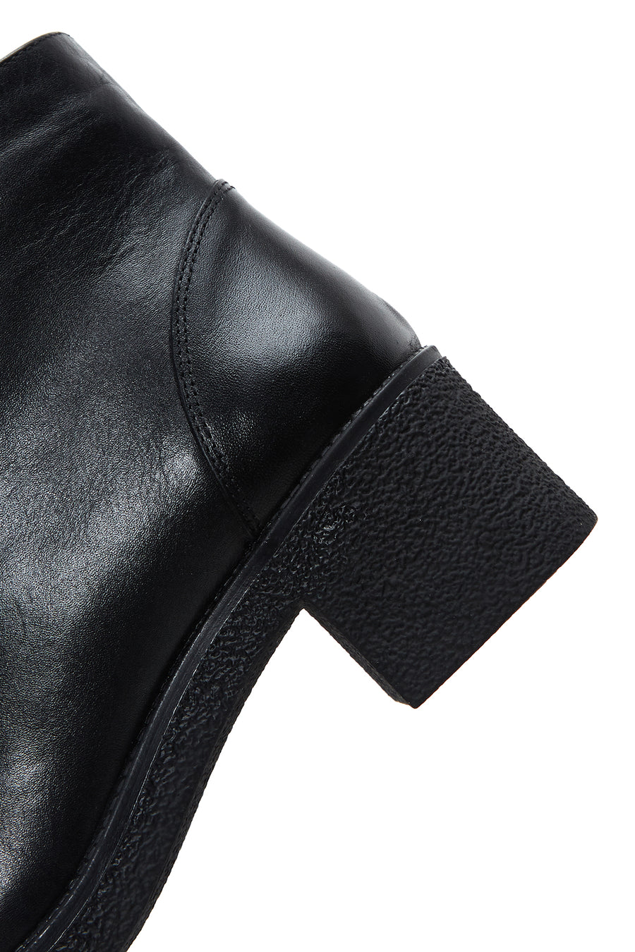 Woman Black Zippered Chunky Heels Leather Casual Boots