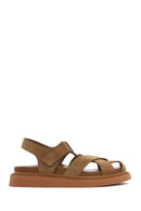 Women's Tan Suede Leather Sandals | Derimod