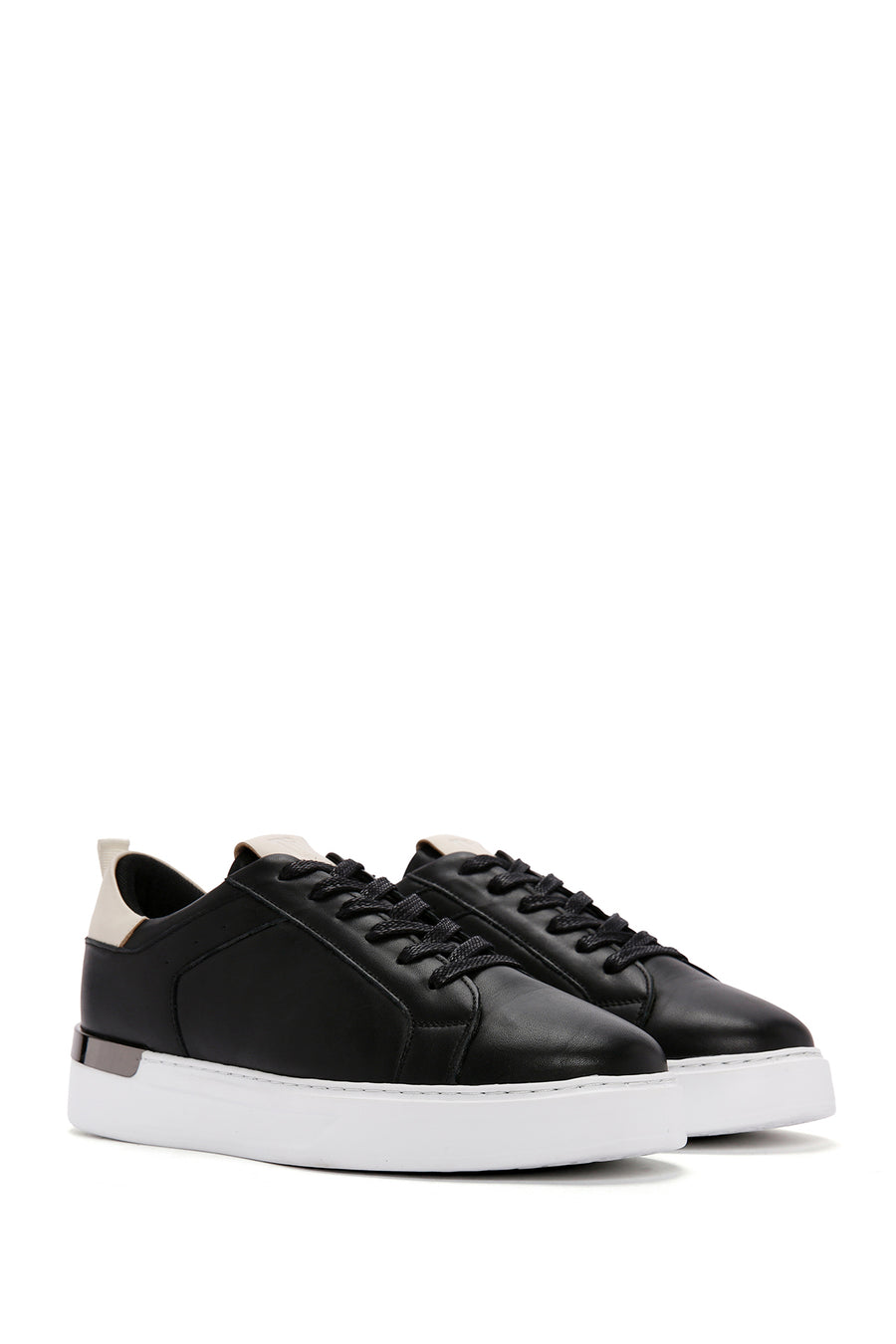 Erkek Siyah Bağcıklı Deri Sneaker