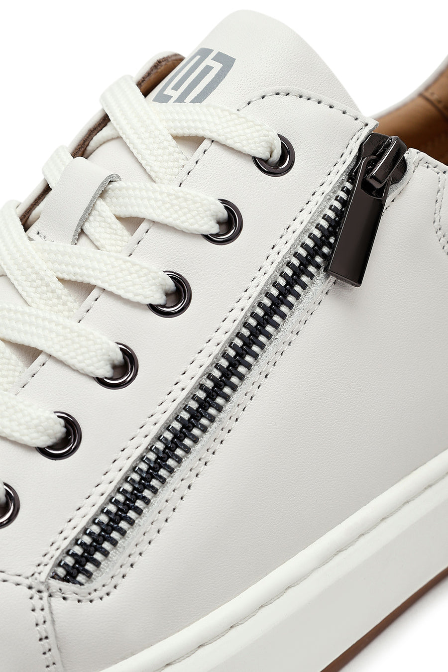 Men's White Lace-Up Leather Sneakers