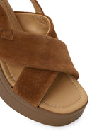 Woman Tan Thick-Soled Suede Sandal | Derimod
