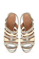 Women's Gold Ankle Buckle Chunky Heel Metallic Sandals | Derimod