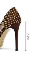 Women's Bronze Stone High Thin Heel Leather Stiletto | Derimod