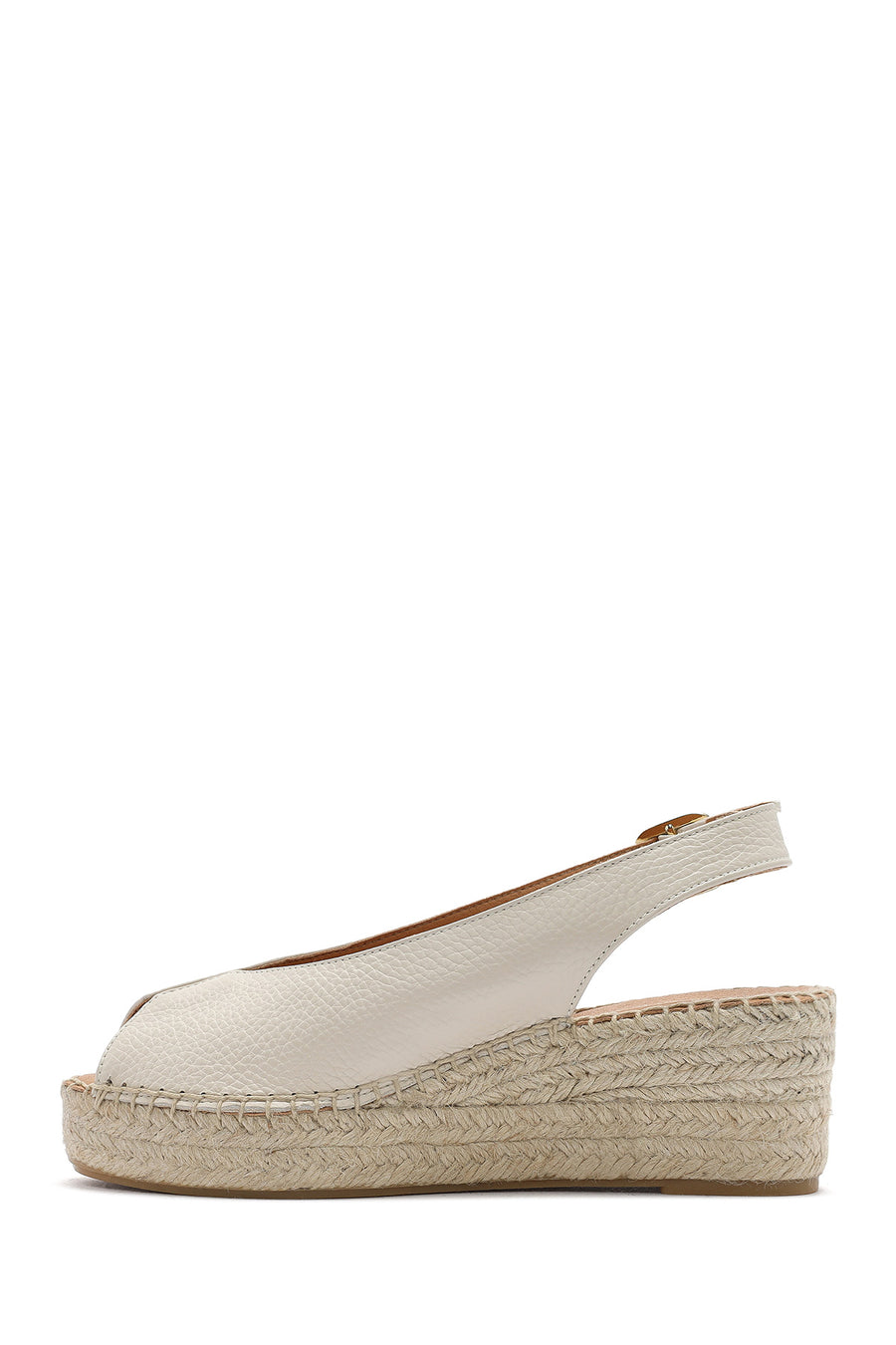 Women's Cream Ankle Buckle Wedge Heel Leather Espadrille Sandals