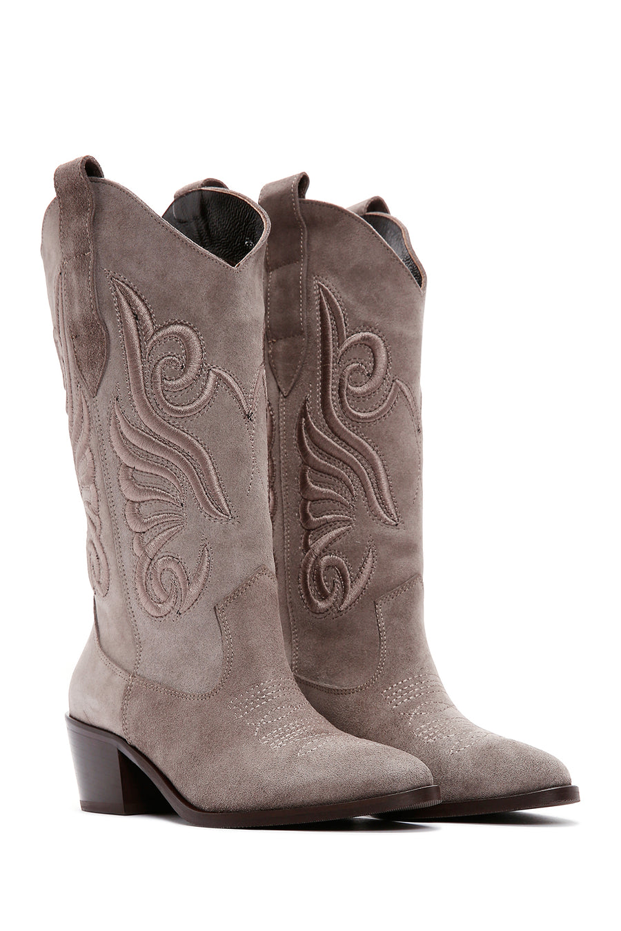 Women's Mink Suede Leather Heeled Cowboy Boots