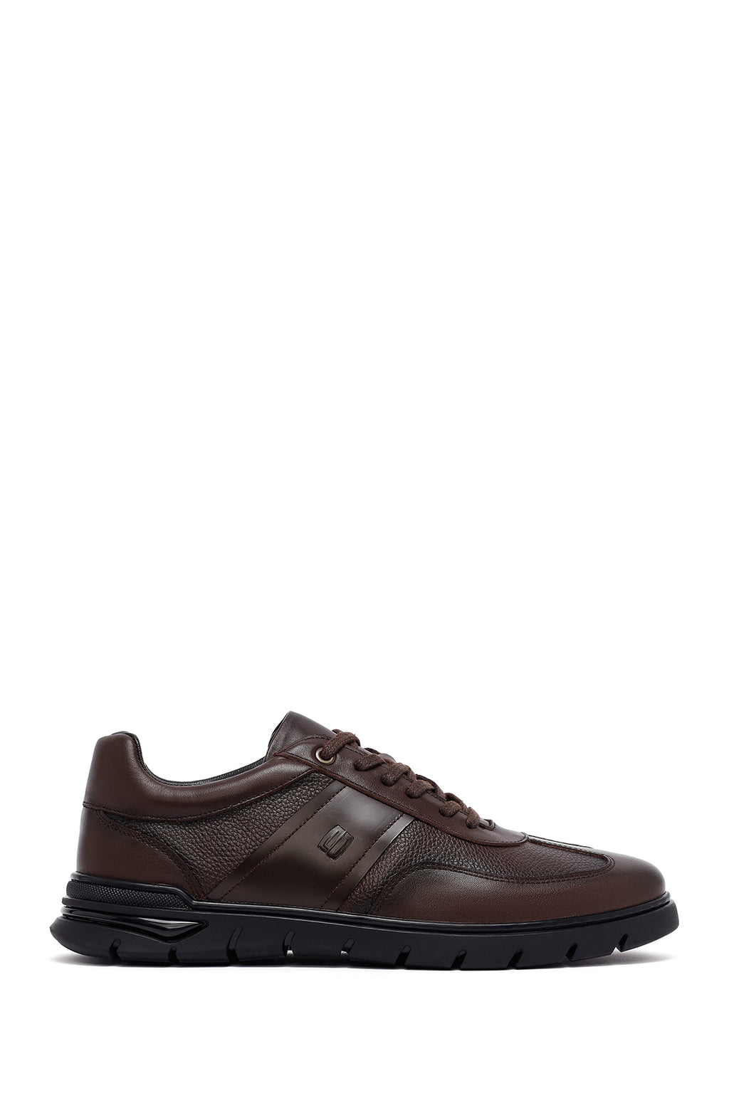 Erkek Kahverengi Bağcıklı Deri Casual Sneaker