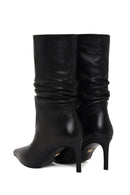 Woman Black Thin High-Heeled Leather Boots | Derimod