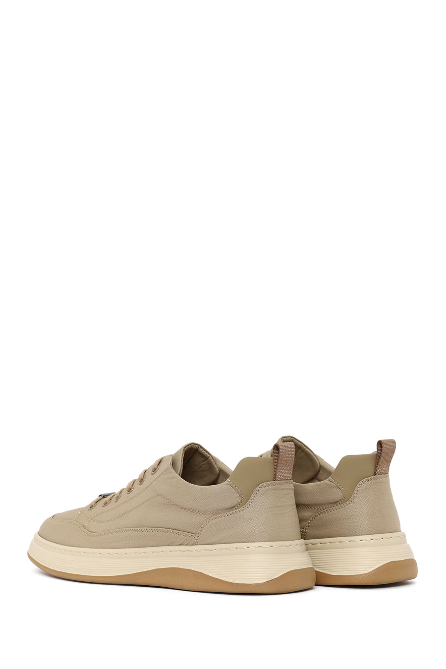 Erkek Bej Bağcıklı Kumaş Sneaker