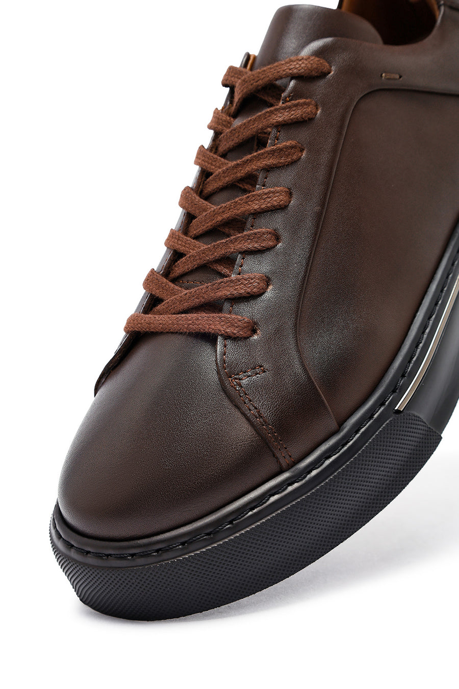 Men's Brown Lace-Up Thick-Soled Leather Sneakers