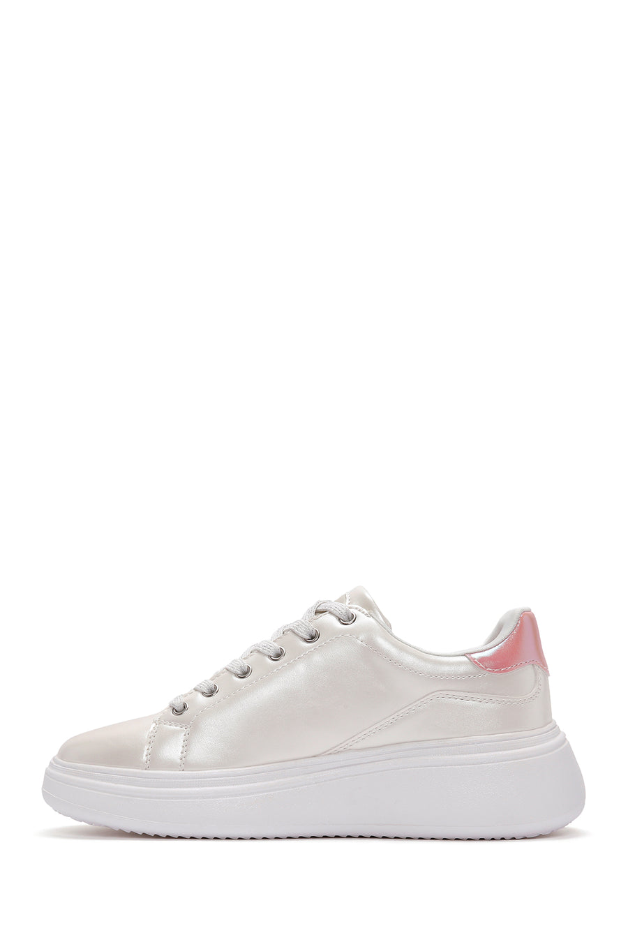 Women's White Lace-Up Thick Soled Sneaker