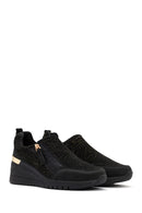 Derimod Zero Women's Black Zippered Wedge Heel Fabric Sneakers | Derimod