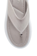 Women's Gray Leather Flip-Flop Comfort Slippers | Derimod