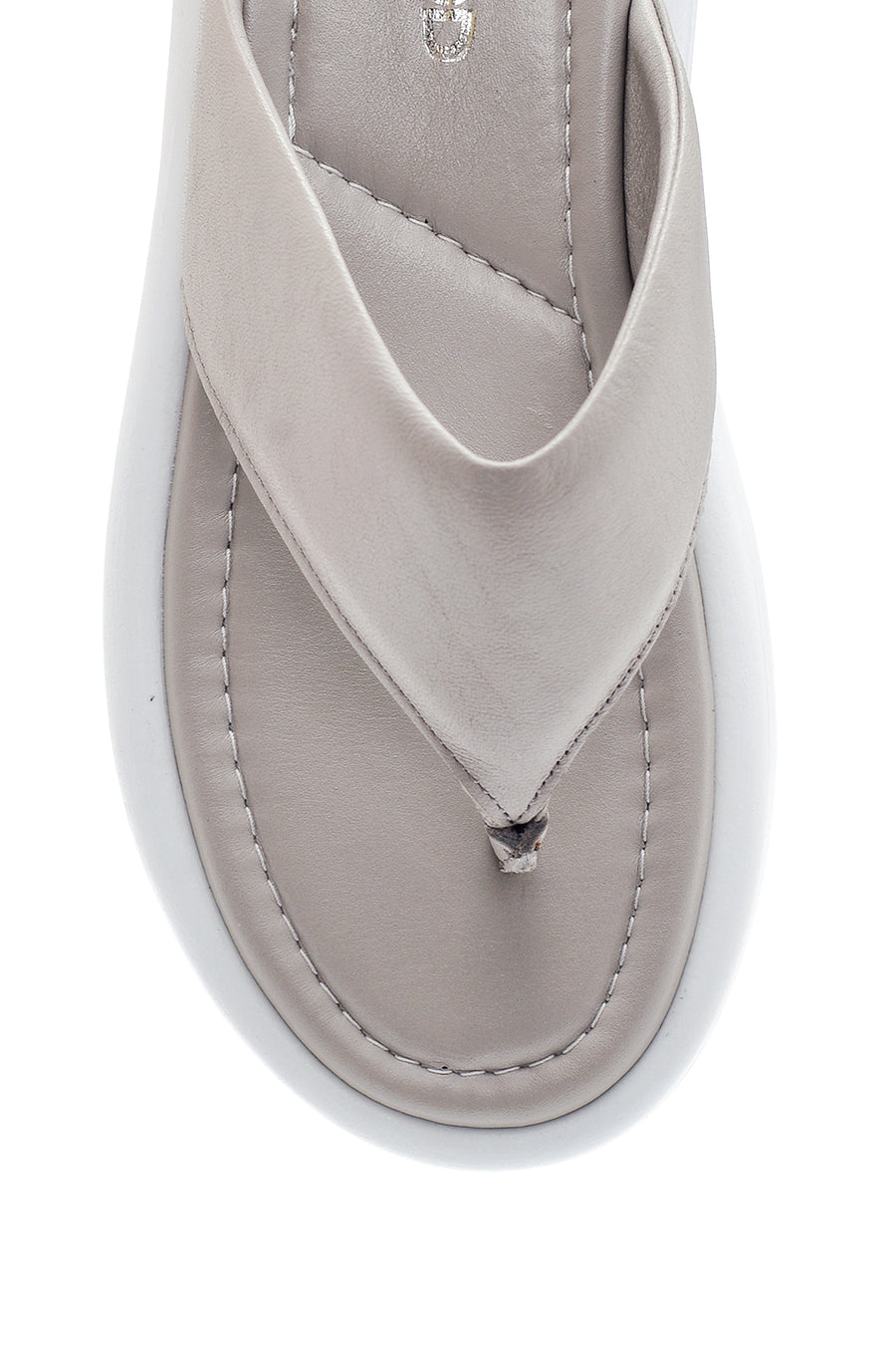 Women's Gray Leather Flip-Flop Comfort Slippers