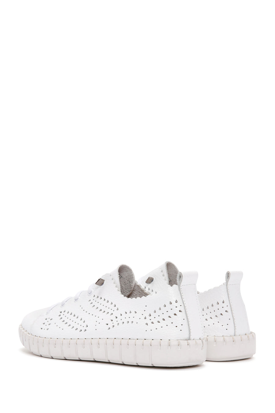 Woman White Lace-Up Patterned Leather Comfort Shoes