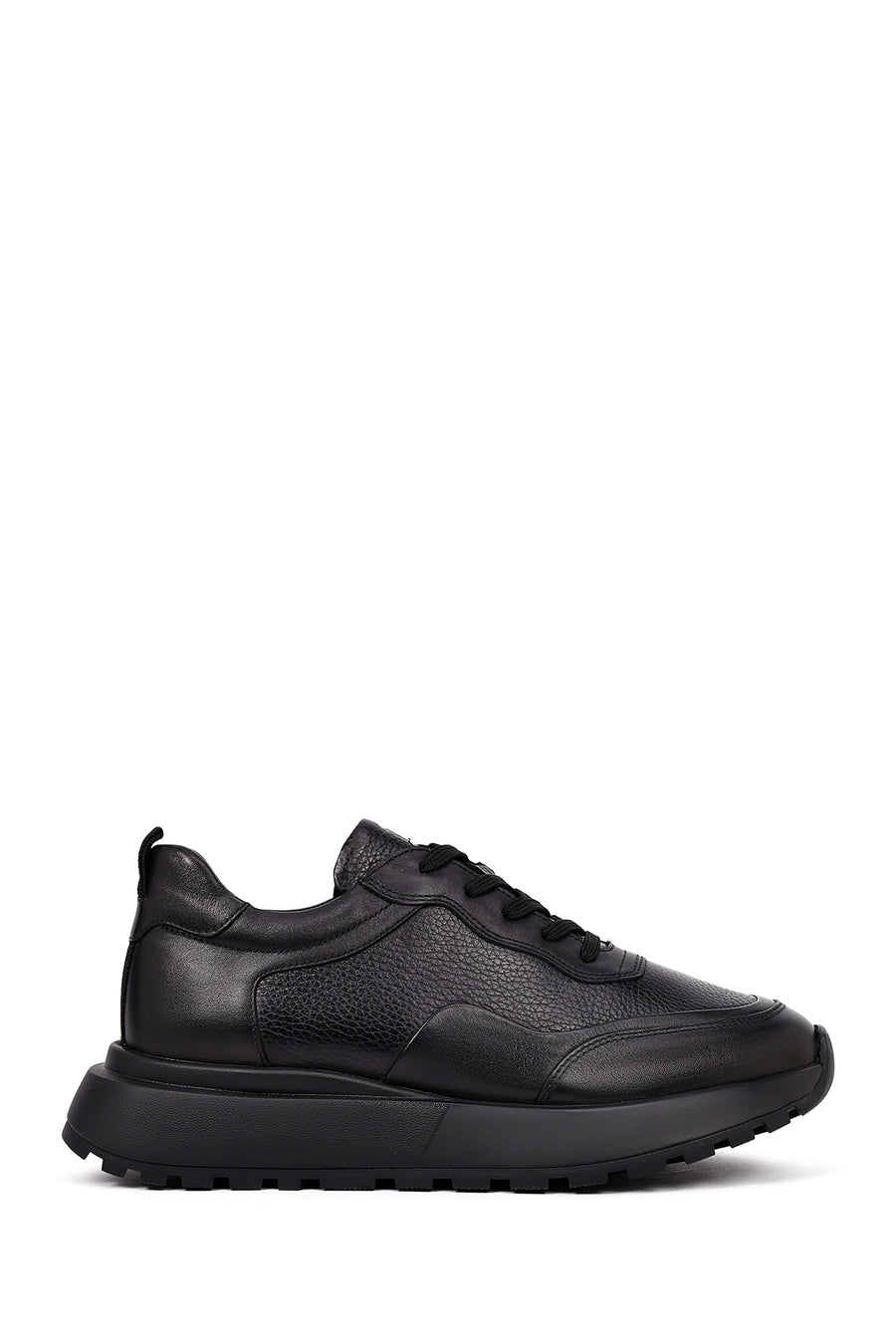 Men's Black Lace-Up Thick-Soled Leather Sneaker 25WFD641114 | Derimod