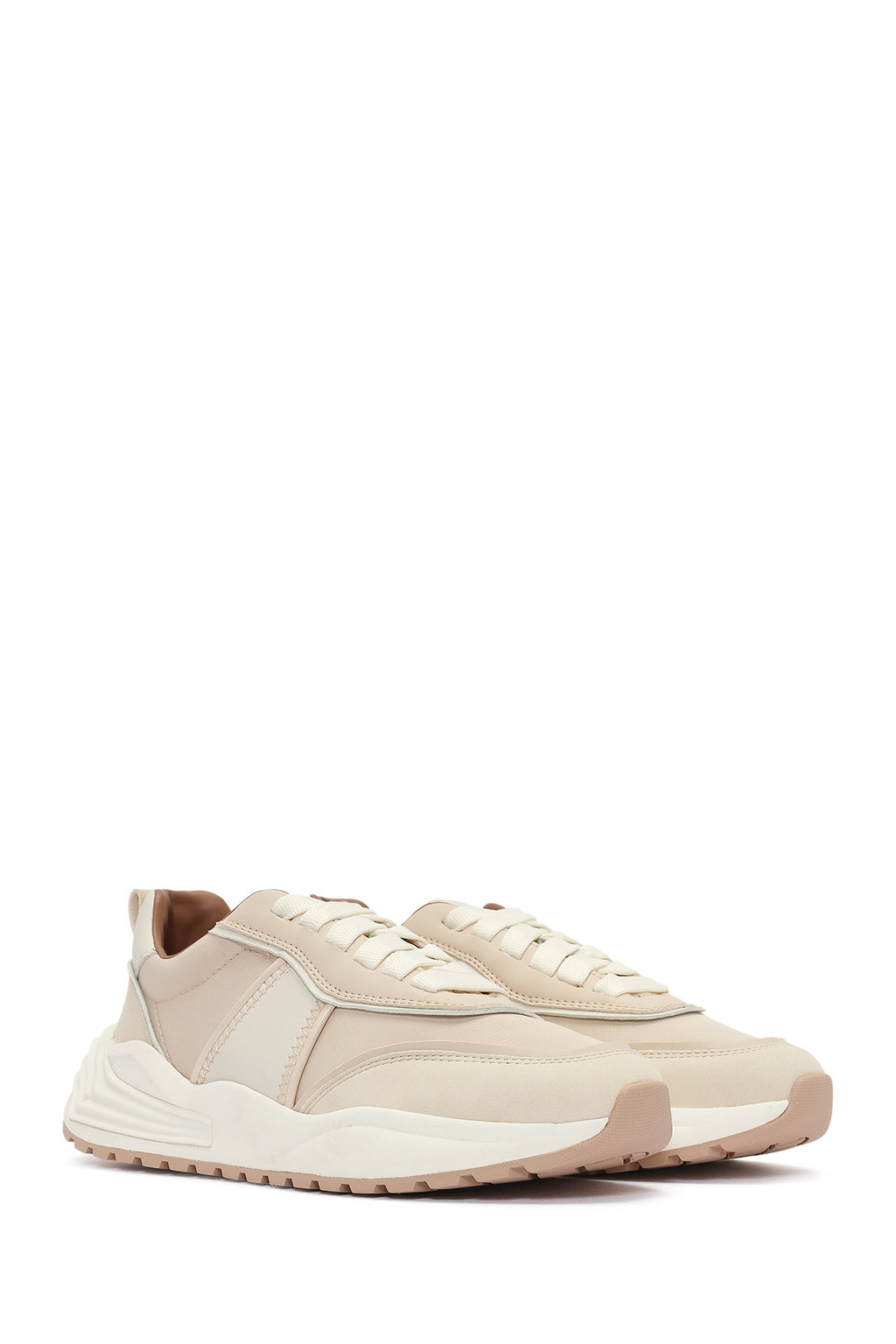 ACBC x DERİMOD Kadın Bej Kalın Tabanlı Bağcıklı Kumaş Sneaker