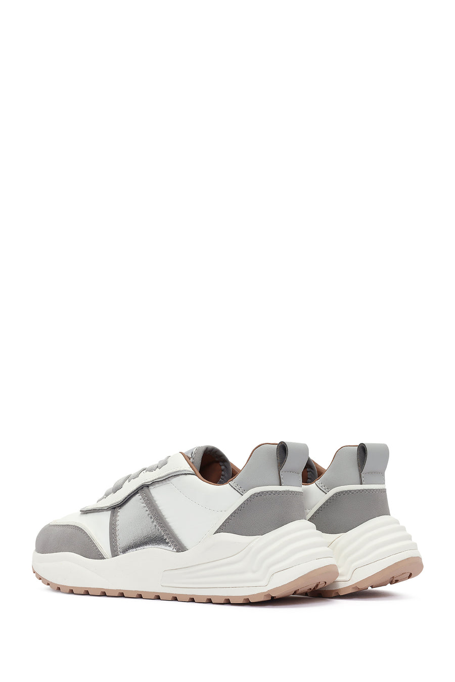 ACBC x DERİMOD Kadın Gri Kalın Tabanlı Bağcıklı Kumaş Sneaker