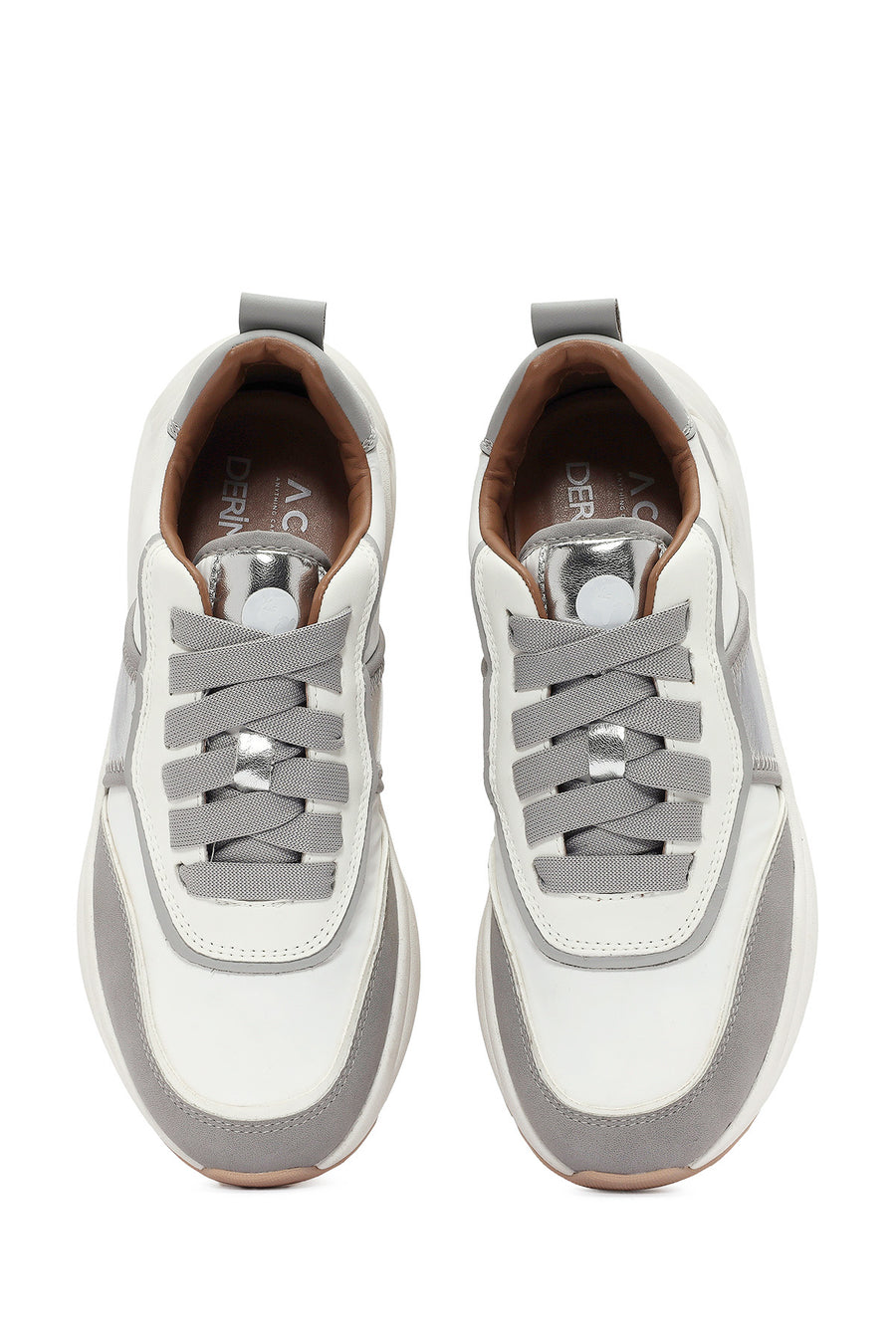 ACBC x DERİMOD Kadın Gri Kalın Tabanlı Bağcıklı Kumaş Sneaker