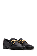 Women's Black Accessory Detailed Leather Masculine Loafer | Derimod