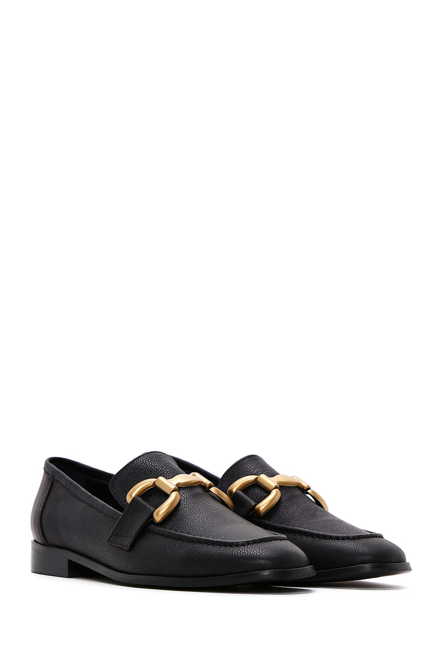 Women's Black Accessory Detailed Leather Masculine Loafer