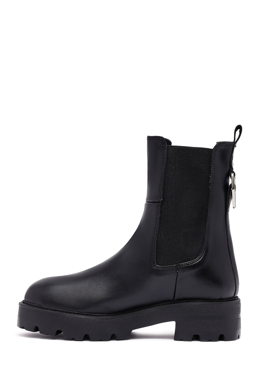 Woman Black Thick Sole Leather Chelsea Boots