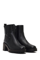 Women's Black Zippered Thick Heeled Boots | Derimod