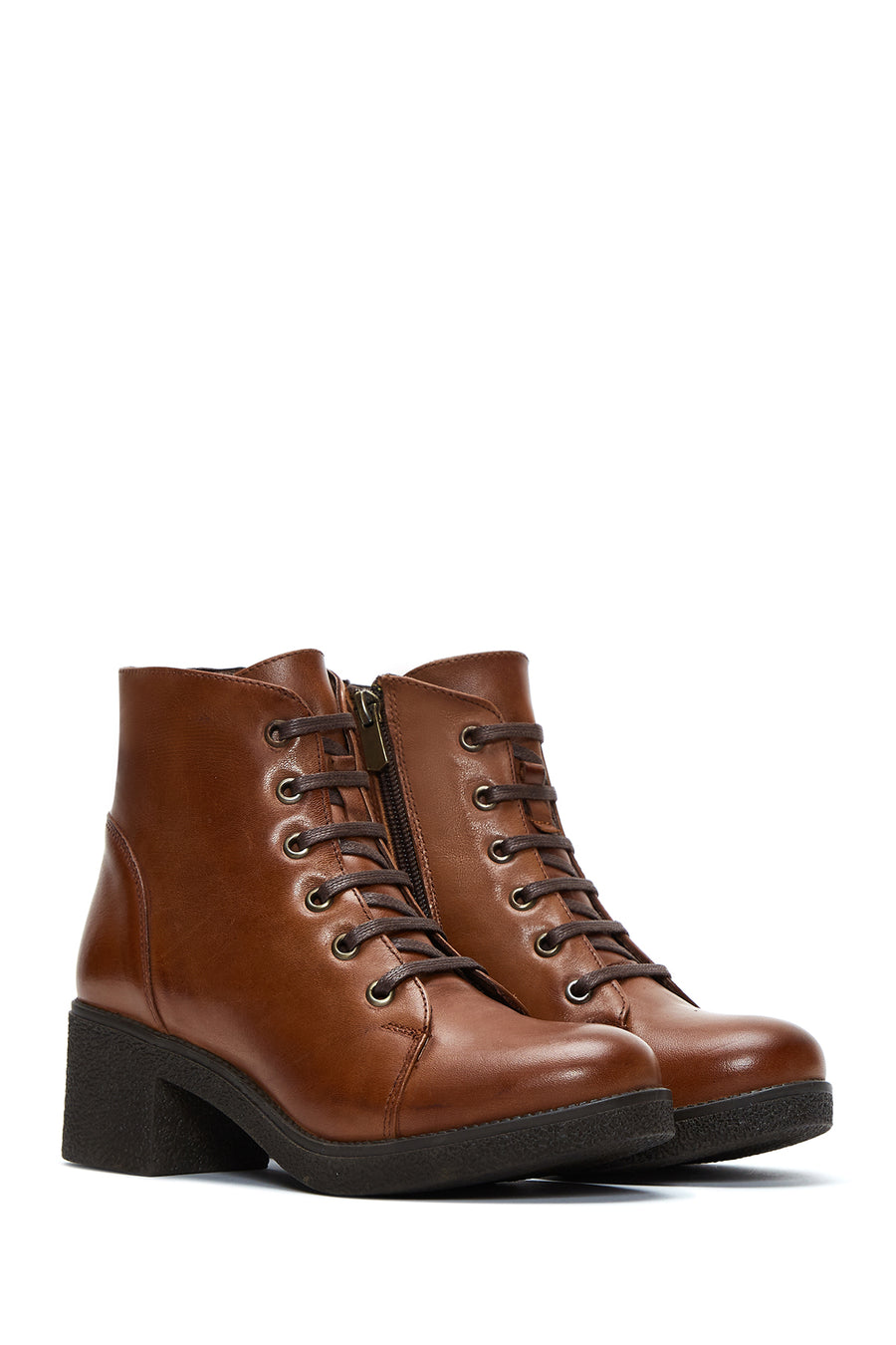 Women's Tan Leather Heeled Boots