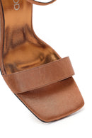 Women's Bronze Ankle Buckle High Platform Satin Sandals | Derimod