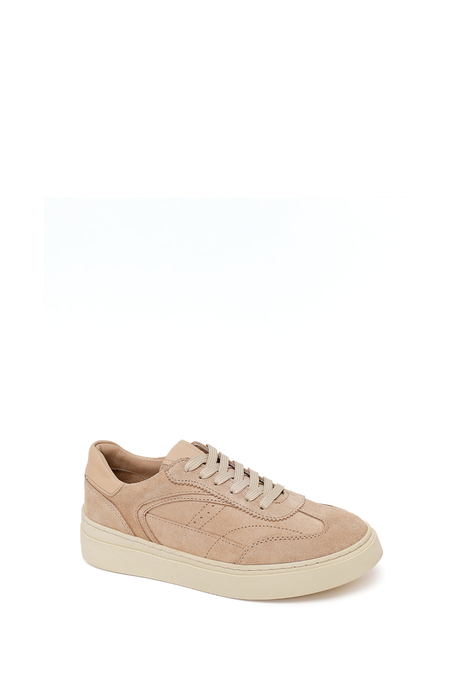 Woman Beige Lace-Up Suede Leather Sneaker