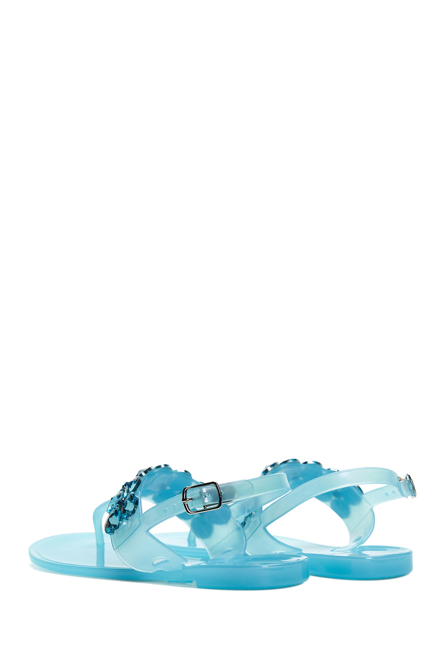 Women's Blue Jelly Transparent Stone Flip Flops Sandals