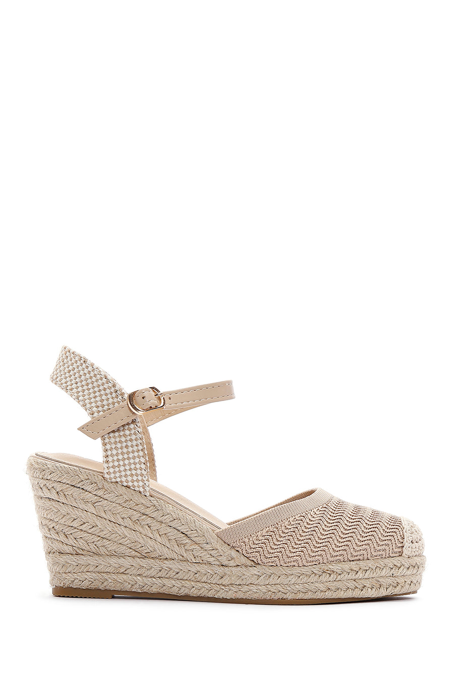 Women's Beige Ankle Strap Wedge Heeled Espadrille 26PFE49336F | Derimod