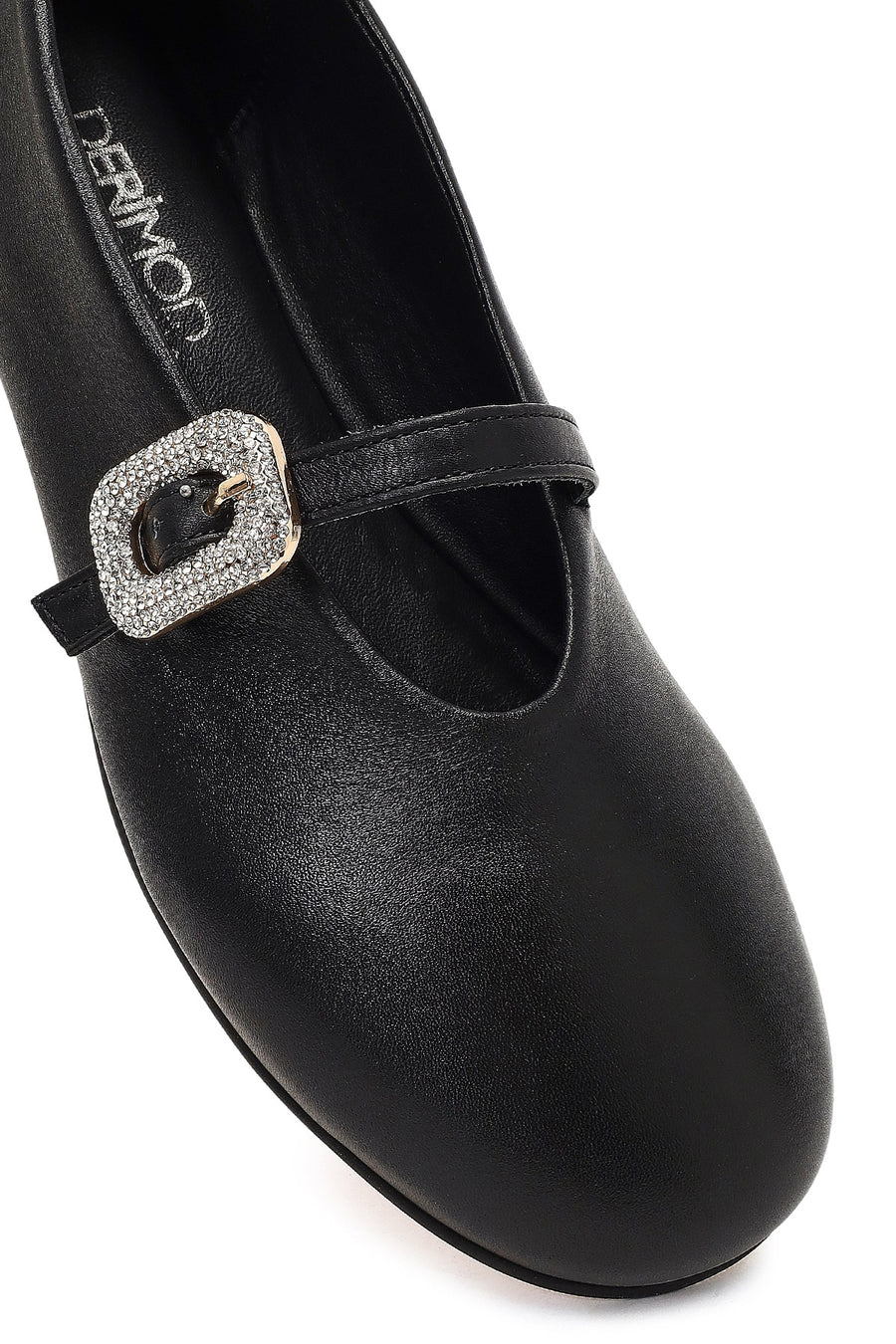 Women's Black Stone Leather Ballet Flats