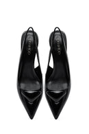 Women's Black Open Back Thin Heeled Leather Shoes | Derimod