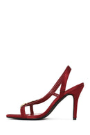 Woman Burgundy Embellished High Stiletto-Heel Sandal | Derimod