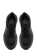 Men's Black Lace-Up Thick-Soled Leather Sneaker | Derimod