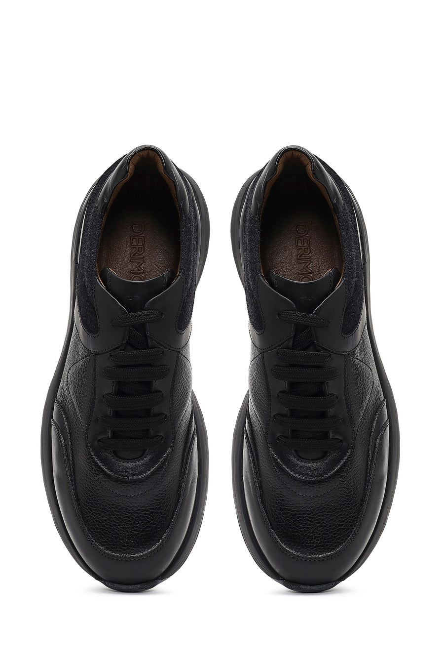 Men's Black Lace-Up Thick-Soled Leather Sneaker