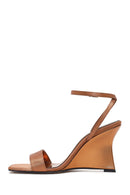 Women's Bronze Ankle Buckle High Platform Satin Sandals | Derimod