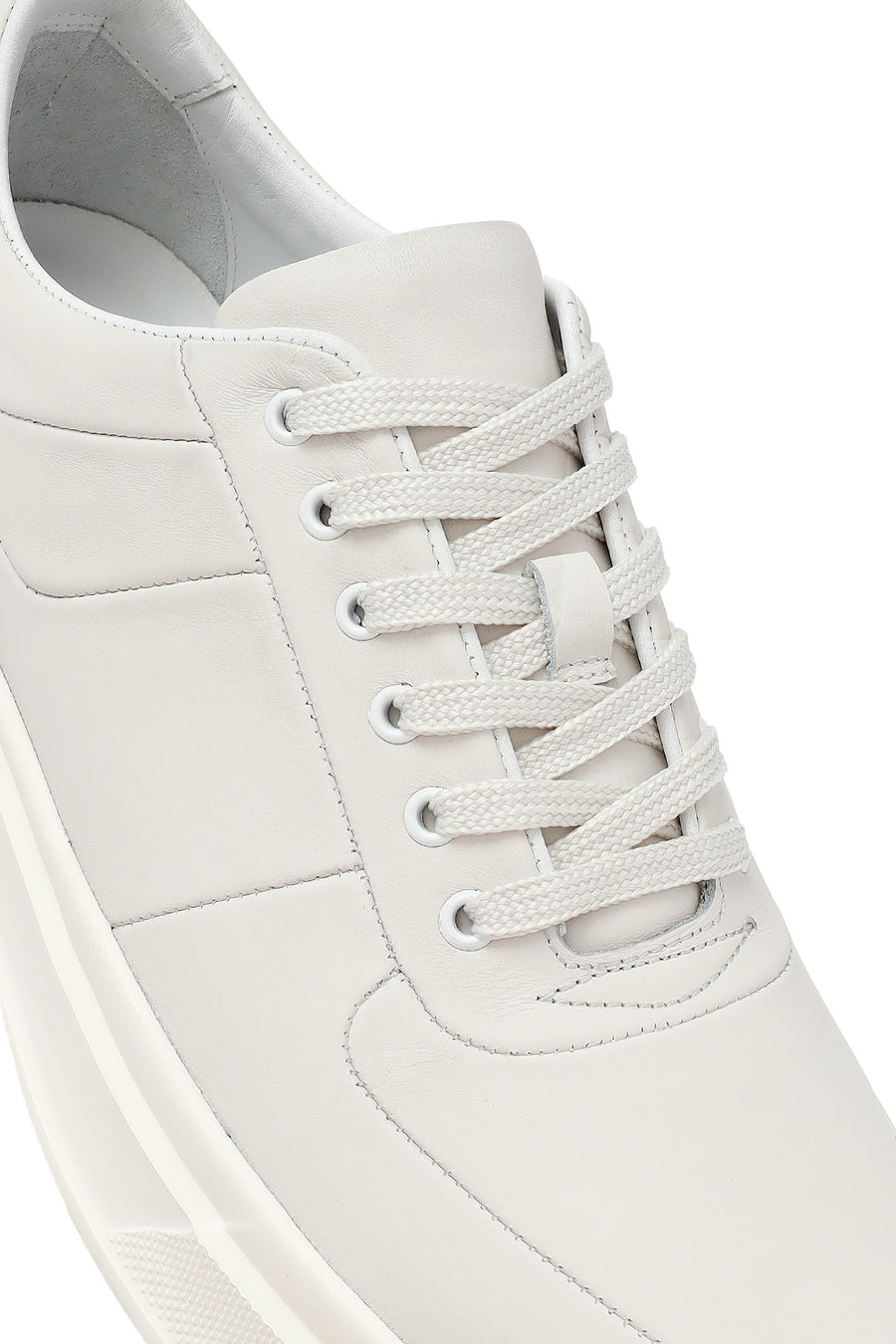 Men's White Lace-Up Thick-Soled Leather Sneakers