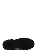 Women's Black Lace-Up Zipper Detailed Combat Boots | Derimod
