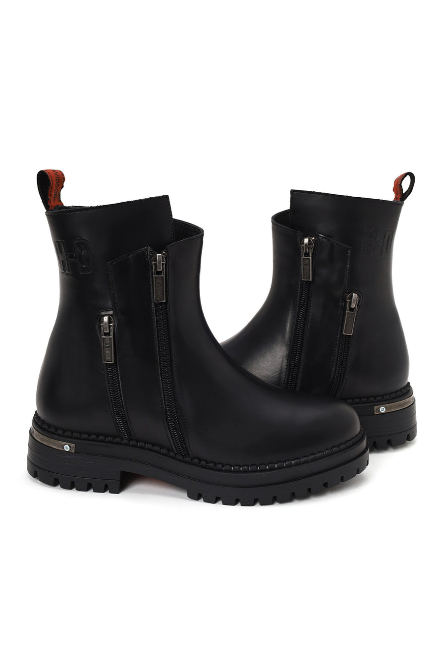 Harley Davidson Woman Black Peking Zip Closure Thick-Soled Leather Boots