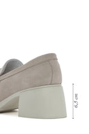 Women's Beige Buckled Thick Heel Suede Leather Masculine Loafer | Derimod