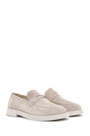 Women's Beige Suede Leather Masculine Loafer | Derimod